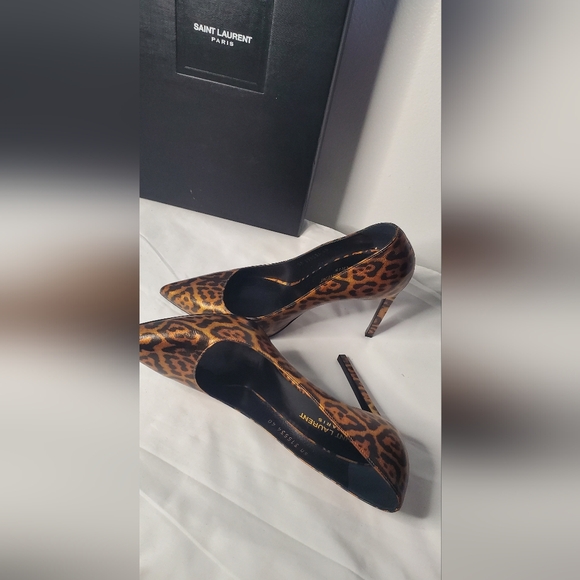 YSL YVE SAUNTLAURENT Paris- size 40 /10 -leather pumps Leopard print shoes/heels - Picture 3 of 9
